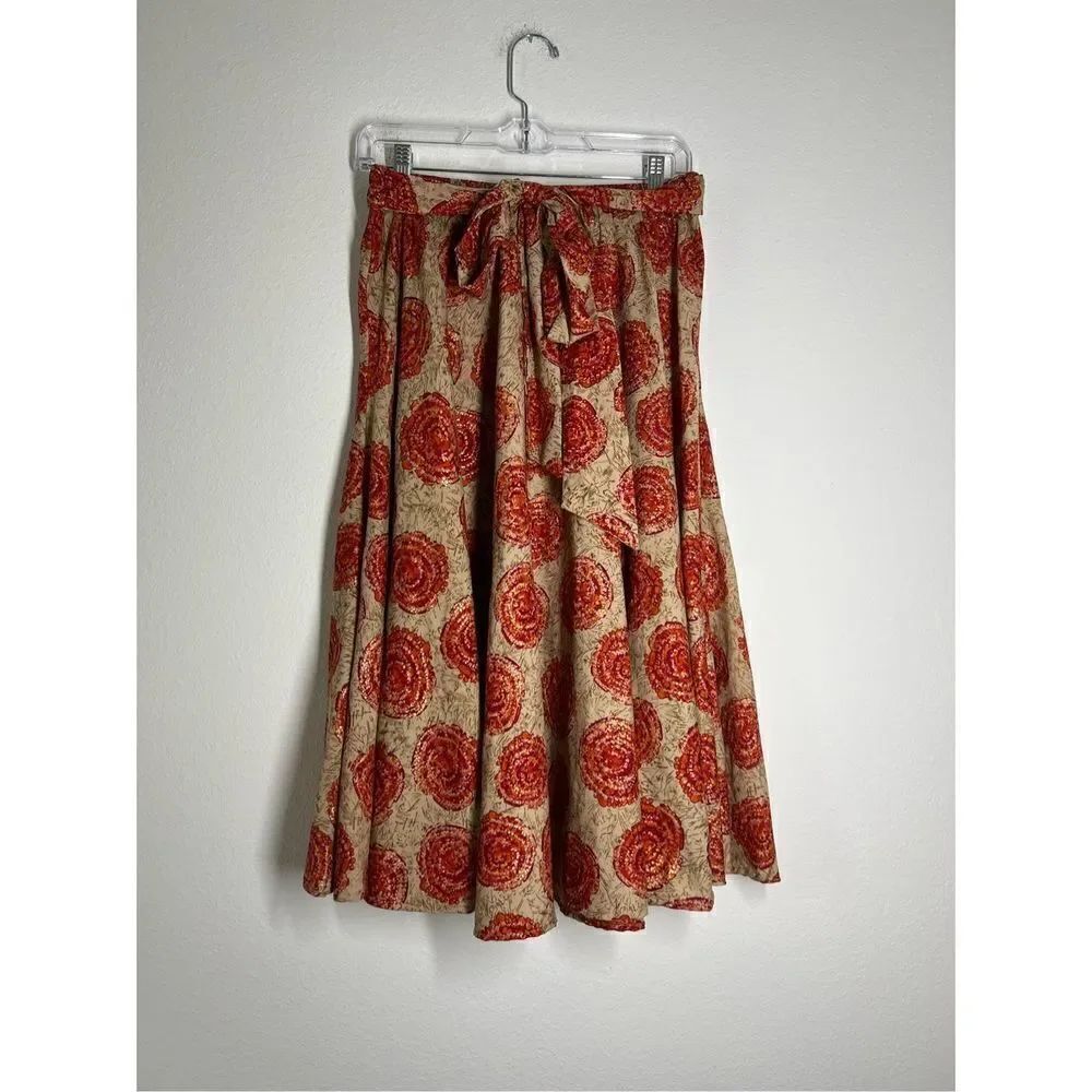 Mix Nouveu Womens Beige Orange Midi Skirt Size M With bow belt